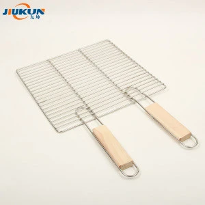 stainless steel304 square bbq grill net portable bbq grill net with two wooden handle durable and easy to clean