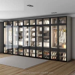 Storage Bedroom Furniture Wardrobe Closet glass door Clothes cabinet Wooden  Modern Induction Lamp Adjustable Melamine Board