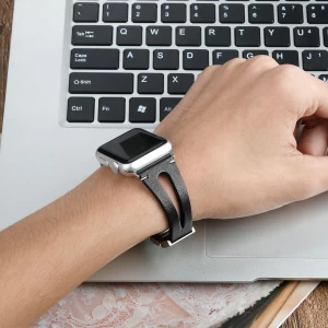 Stylish Retro Leather Bracelet Band for Apple Watch Series 5 4 3 2 Handmade Bead Metal Strap for iwatch 40/44/38/42mm Wrist Belt