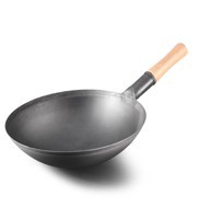 The best hot sale 1.5 mm factory direct price stainless steel black Chinese wok with wooden  handle