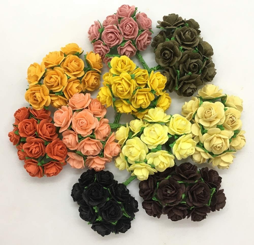 Top Dark Colors  Handmade Mulberry Paper Rose Buds Flower Set Decoration 1cm Paper Craft