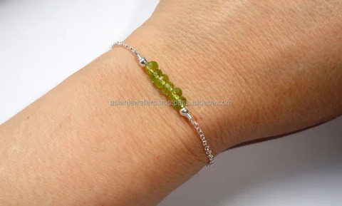 Trendy 925 Sterling Silver August Birthstone Bracelet Peridot Gemstone Stacking Bracelet for Stylish Women