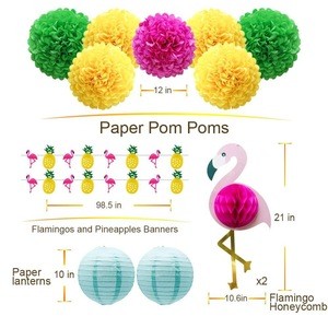 Tropical Party Decorations, Hawaiian Party Flamingo Pineapple Honeycomb Ball, Tissue Paper Pom Poms Flowers Paper Lanterns Party