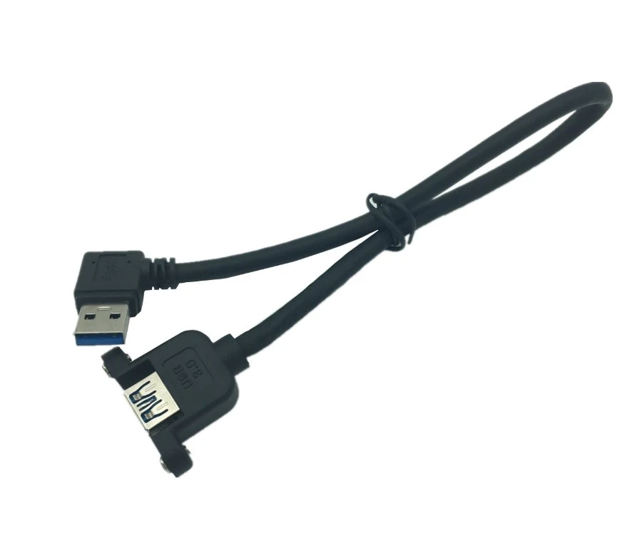 USB 3.0 A Female Panel Mount to USB A Male 90 Degree Angle Plug Extension Cable