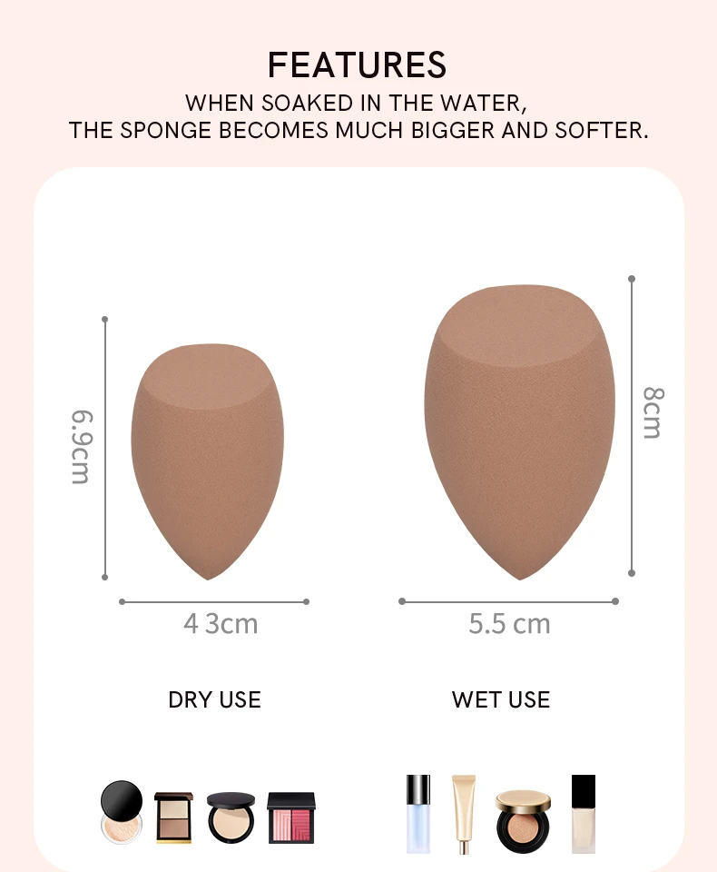 Very soft makeup sponge case foundation blender waterdrop cut shaped vegan velour soft makeup powder puff sponge with laser logo