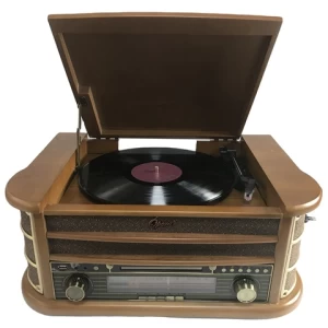 Vintage remote control retro wooden gramophone cd usb record cassette radio player