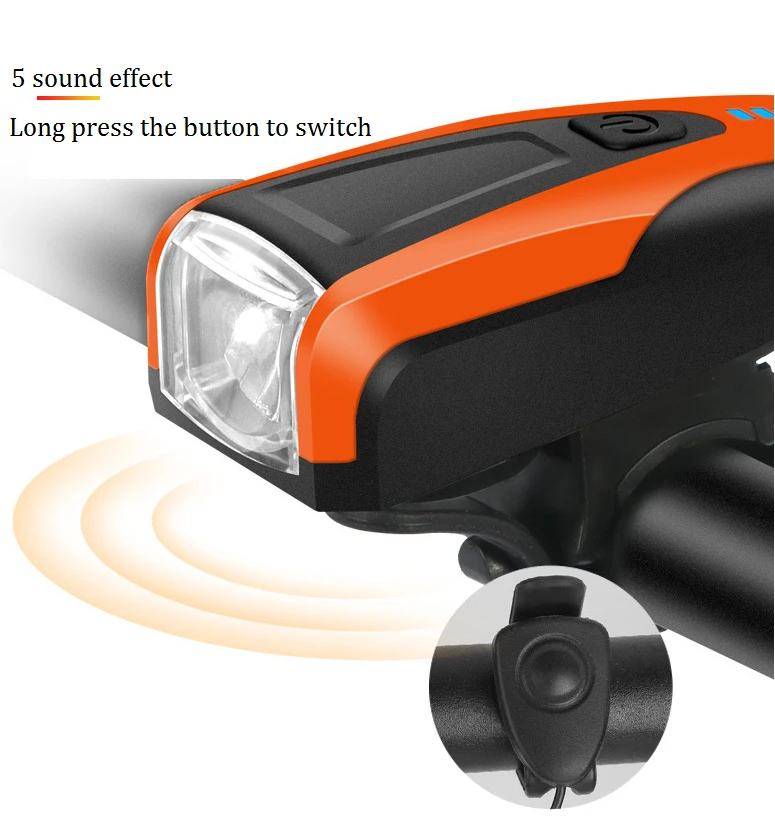Waterproof Cycle Head Light Bicycle Lamp 120db Loud Horn Alarm Bell Warning Rechargeable Led Bike Front Light