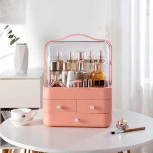 Waterproof& Dustproof Cosmetic Organizer Box with Lid Fully Open Makeup Display Boxes Skincare Organizers Makeup Caddy Holder