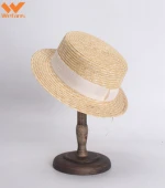 Wefans Straw hat spring and summer ladies flat top visor holiday travel Europe and America wind sun natural straw fedora hat