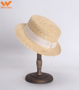 Wefans Straw hat spring and summer ladies flat top visor holiday travel Europe and America wind sun natural straw fedora hat