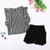 Western girl&#039;s children&#039;s suit with striped shoulder sleeve jacket and pure black shorts