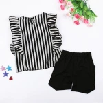 Western girl's children's suit with striped shoulder sleeve jacket and pure black shorts