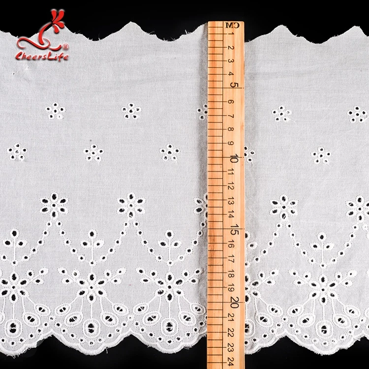 White Embroidery Broderie Anglaise 100% Cotton Material And Printed Pattern Eyelet Lace Trim