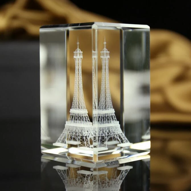 Wholesale 3D Laser Engraved Crystal Cube Eiffel Tower Wedding Centerpieces