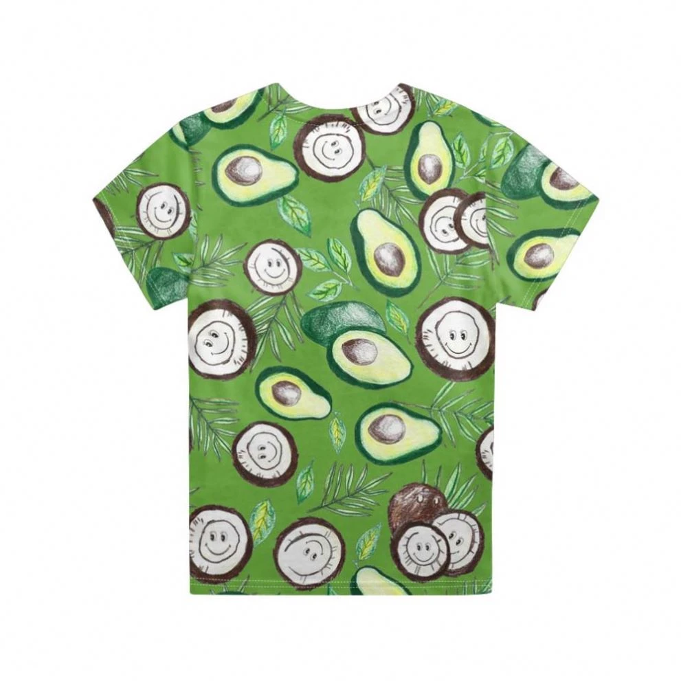 Wholesale Avocado Pattern Camiseta Mujer Children Teen Clothing Custom Short Sleeve T Shirt Gym for Girls