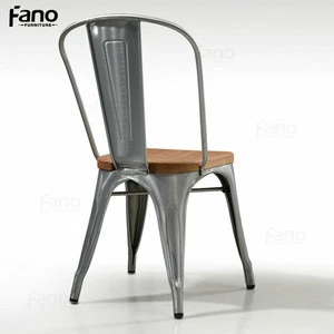 wholesale brushed galvanized clear metal cafe chair with wooden seat