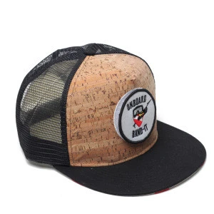 Wholesale custom 5 panel hat cork cap embroidery patch cork trucker mesh cap