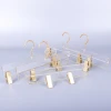 Wholesale custom logo clear acrylic clip pants dress skirt display trousers hangers with gold clips
