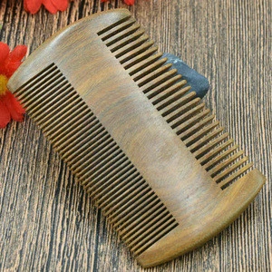 wholesale custom private label logo double sided wooden beard comb wood moustache comb Green sandalwood lice comb in Shandong