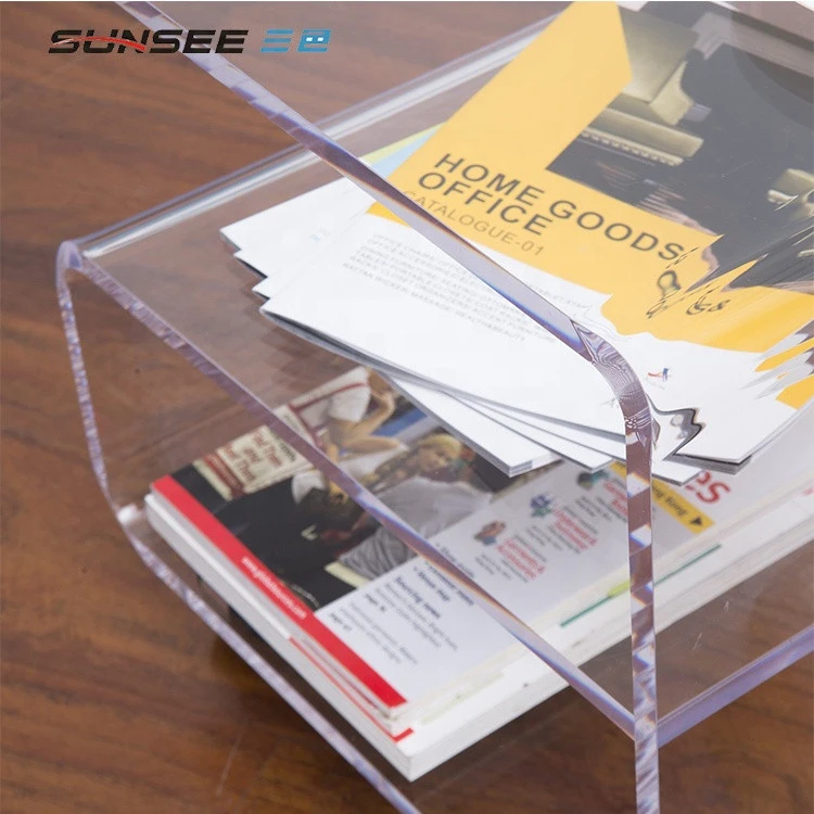 Wholesale custom transparent hand trolley clear acrylic book cart with rolling casters for library