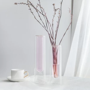 Wholesale Customized 8inch tall Double wall colofulr test tube transparent glass vase flower home decoration Welcome OEM