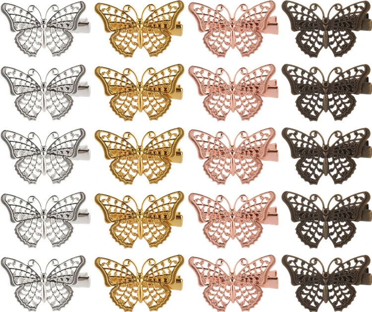 Wholesale Gold Silver Bronze Retro 80 90S Fancy Metal Butterfly Hair Clips Small Hairclips Alligator Barrettes for Women Kids