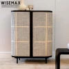 Wholesale metal leg design modern solid wood storage closet rattan weaving living room cabinet