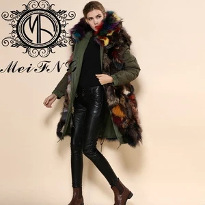 wholesale OEM finland fox fur women winter coats real fur hooded jacket long style quality fur parka