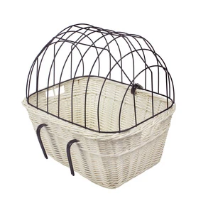 Wholesale White Wicker bicycle basket with iron wire lid