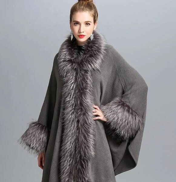 winter fancy free pattern women faux fox fur poncho