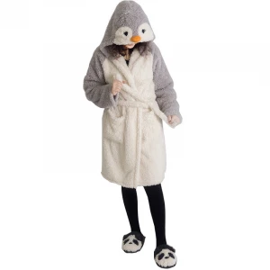 Winter Wholesale Flannel Bathrobe Hoodie Robe Penguin For Women Sleepwear Long Sleeve Unisex Panda
