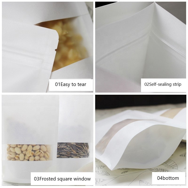 WK02 The best white kraft paper stand up pouches with window bag