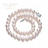 Womens Round 9-10mm Natural Freshwater Pearl Strand Necklace 925 Sterling Silver Free Shipping