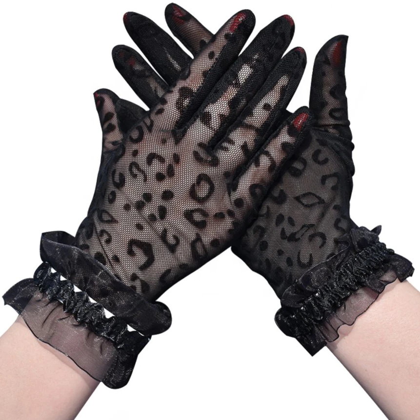 Women&#x27;s Vintage Short Leopard Lace Wedding Gloves New Bridal 2021 Lace Finger Prom Gloves