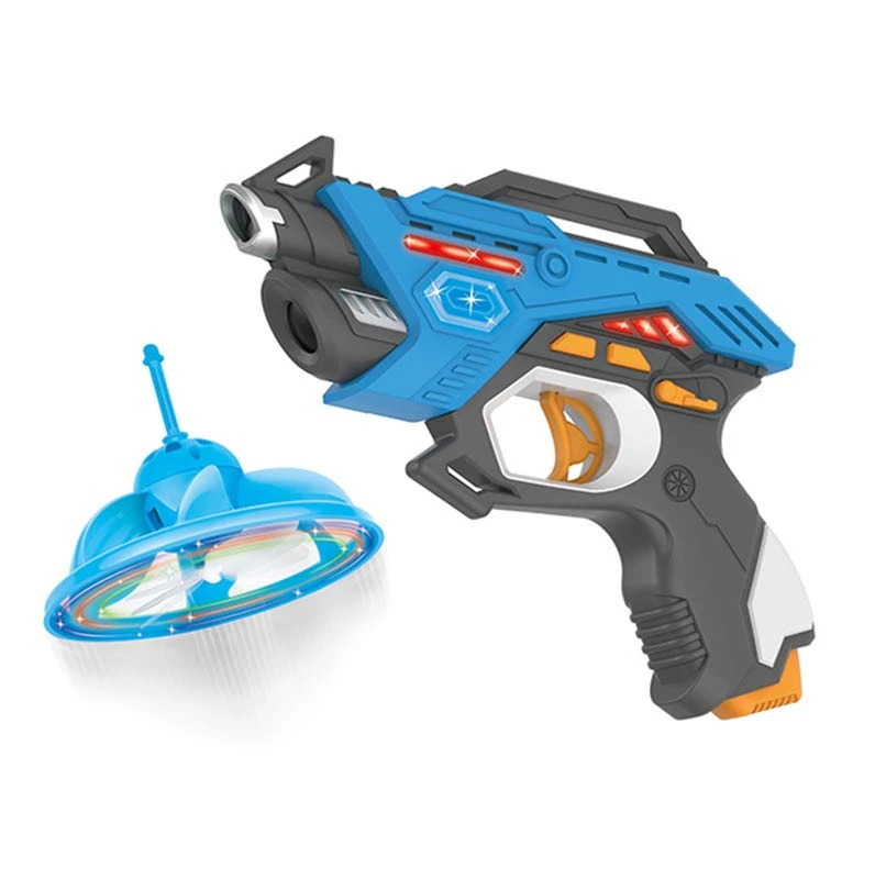 Xiaoboxing good quality family game blue plastic part electric toy infrared laser gun with a flying saucer