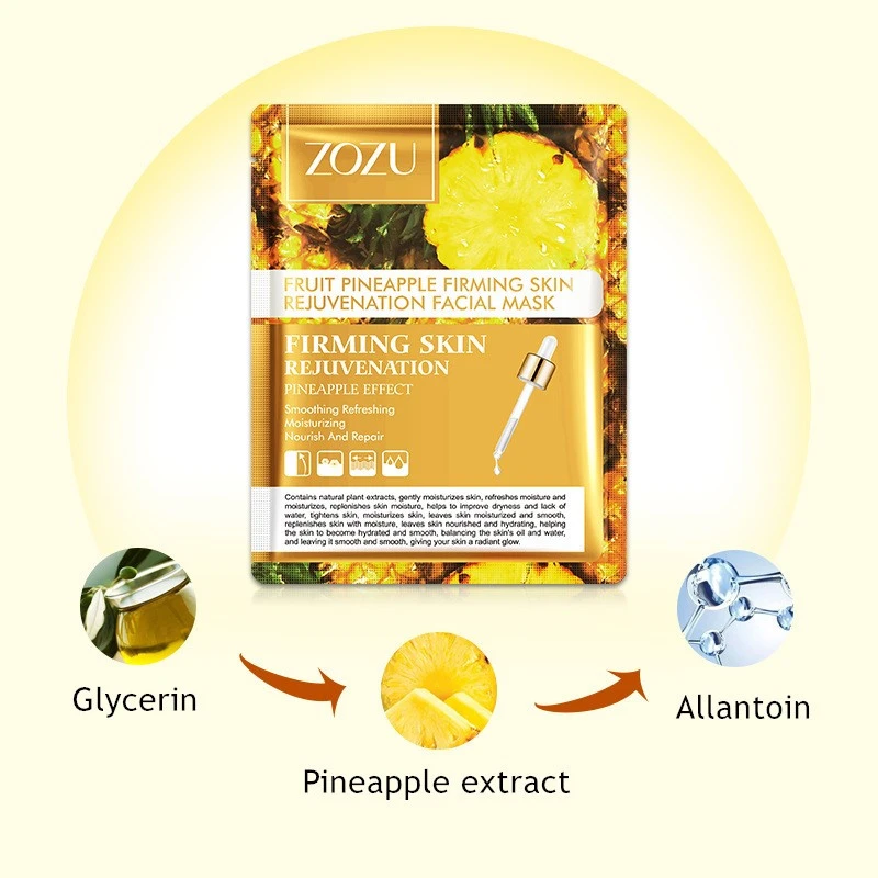 ZOZU natural fresh fruit hydrating facial mask glycerin allantoin pineapple dragon fruit mango mangosteen extract repair mask