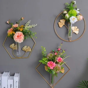 Wall decoration plant support Wall hanging plant metal Metal glass test tube vase custom