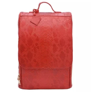 Hot selling stylish red snake pattern girls ladies vegan PU leather backpacks custom for women