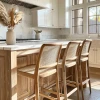 Modern Counter Height Barstool with Rattan Back Upholstered Wood Chair for Kitchen Island
