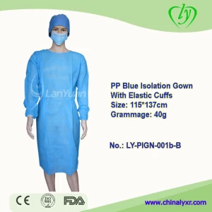 LY Blue Disposable PP Isolation Gown With Elastic Cuffs
