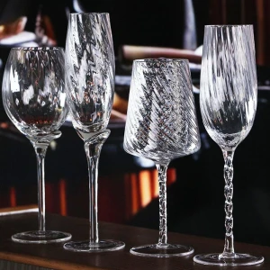 Classic Handmade Red Wine Glass Creative Ribbed Striped High Color Value Vertical Grain Wine Glass Goblet Transparent C