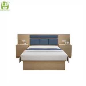 Standard Hotel Bedroom Furniture Wooden Wood Bed Guest Room Single Double Bed
