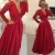 Import Free Shipping Gorgeous Lace V-Neck Long Sleeves A-Line Red Mom Evening Dress Beads Bow Belt Prom Dress Bridal Party Mother Of The Bride Dress from China