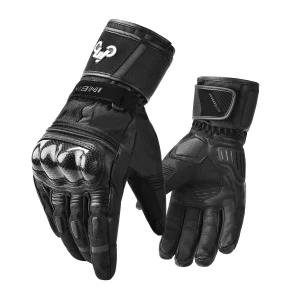 INBIKE Winter Goat Skin Leather Motorcycle Gloves Waterproof Windproof Cold Weather Thermal Black
