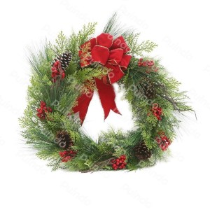 Puindo Artificial Christmas Decor Wreath with Pine Cone, Bow and Berries K1