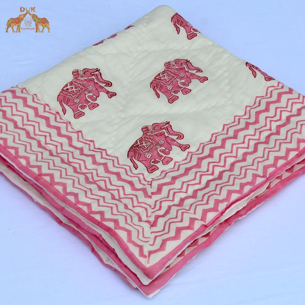 100% Cotton Baby Quilt Muslin Blanket Hand Block Printed Kantha Bedspread for Babies &amp; Infant