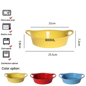 100% Food Grade 8 inch ceramic deep baking dish with handle suitable for 2-3 person