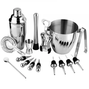 16 Piece  Stainless Steel Ultimate Bartender Kit with 25 Ounce Shaker, Ice Bucket &amp; Accessories Cocktail Wine Set