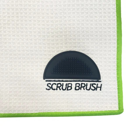 2 in 1 multifunctional quick dry microfiber golf towel built in rubber club groove cleaner with scrub brush