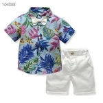 2017 Fashion Europe and the United States style boy Casual floral shirt with white jeans shorts